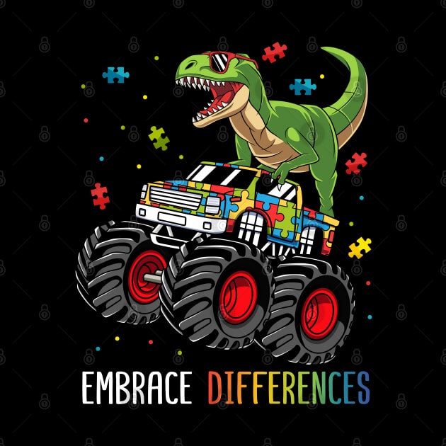 Dinosaur Monster Truck Embrace Differences Autism Awareness by HCMGift