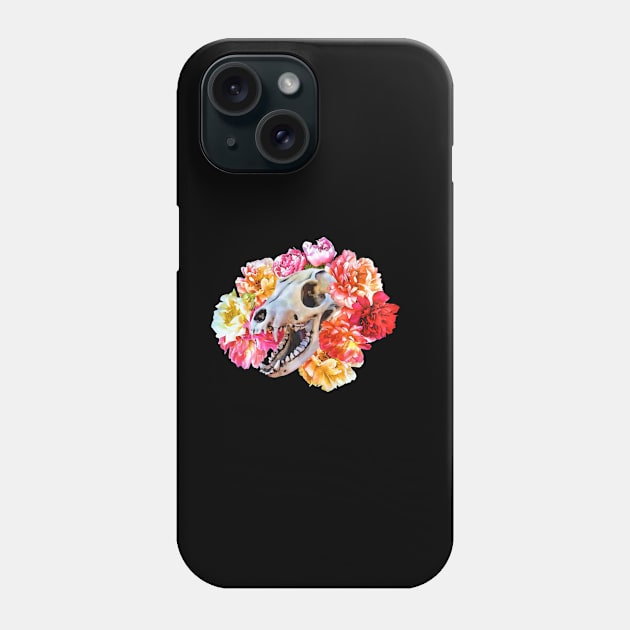 Vixen Skull in peonies bed Phone Case by Improgism 