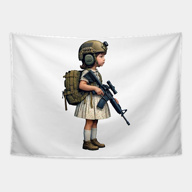 The Little Girl and a Toy Gun Tapestry by Rawlifegraphic