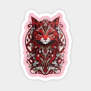 Red kitten tribal fusion art design Magnet