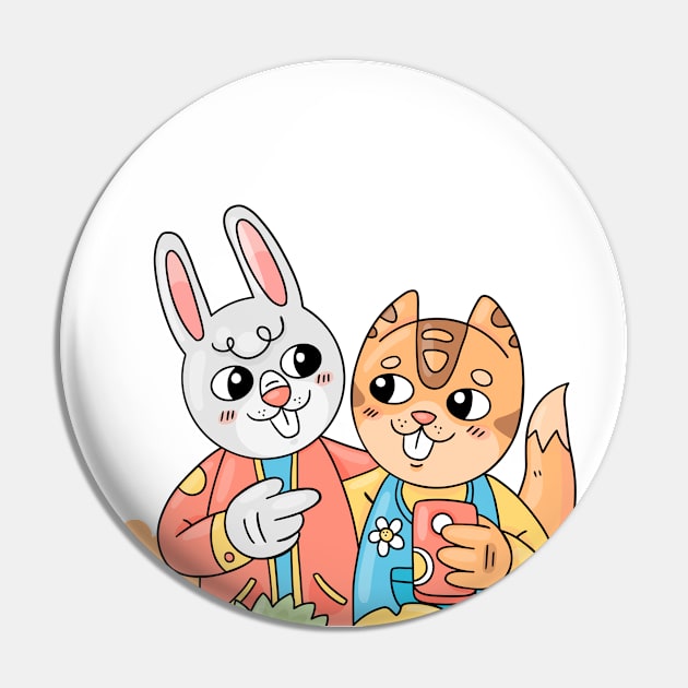 Rabbit Tiger Friend Pin by Mako Design 