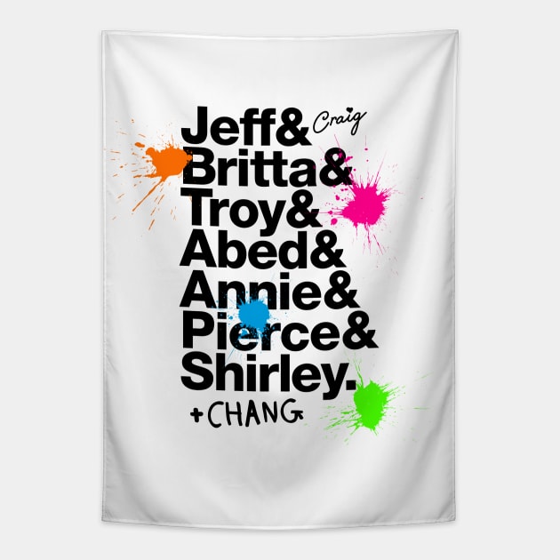 Community Roll Call – character names and paintballs Tapestry by thedesigngarden