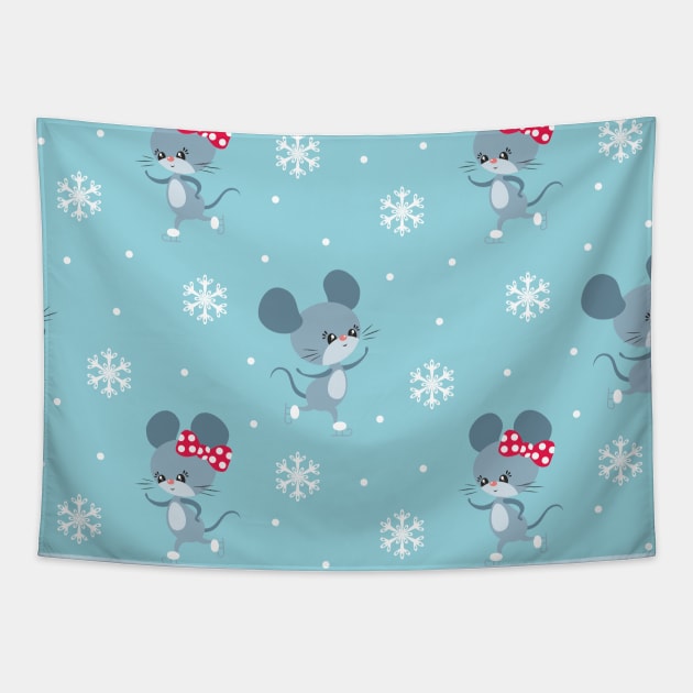 Beautiful Winter Mice Seamless Patterns Tapestry by labatchino