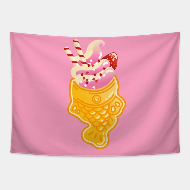 Taiyaki Strawberry Ice Cream - Japanese Sweets - Kawaii Food Tapestry by NOSSIKKO