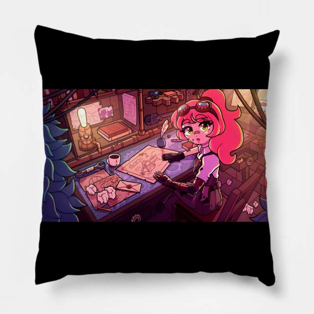 Steampunk girl Pillow by Inky_Trash