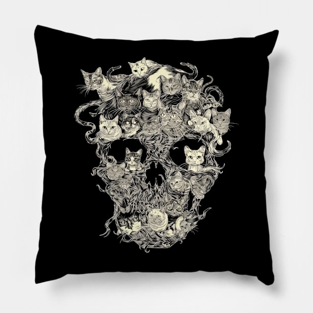 Cat Skull Fascination Pillow by BilodeauBlue