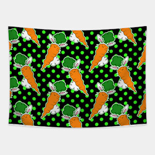 Carrot Bunny Green and Black Polk-a-dot Pattern Tapestry