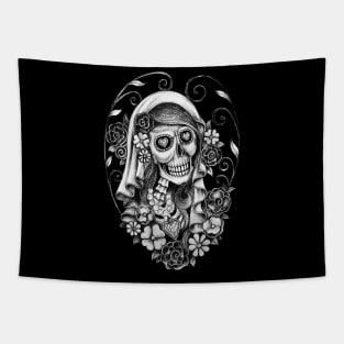 Santa muerte with flowers day of the dead. Tapestry