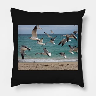 Birds in Flight Over Beach Pillow