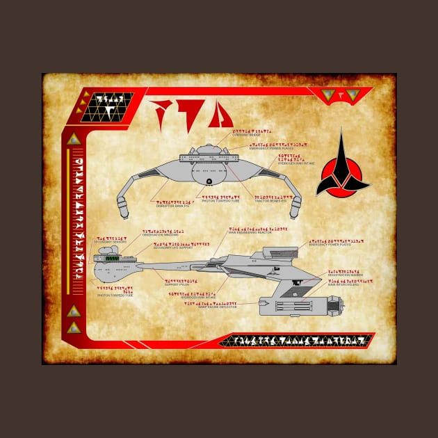 Alien Battle Cruiser Parchment Blueprint TOS Profile and Top views by Starbase79