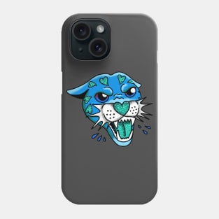 American Traditional Panther Tattoo with Hearts, Blue and Teal, with Sparkles and glitter cute gift Phone Case