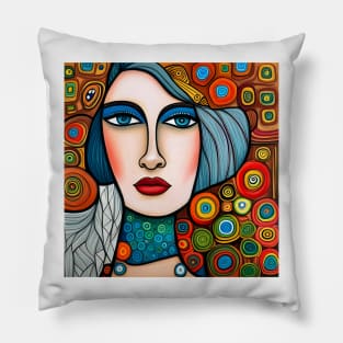 Young woman Typing Pillow