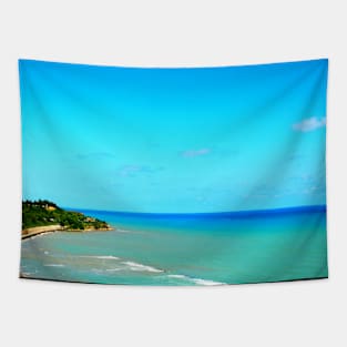 View of green vegetation of the Adriatic coastline with serene blue sea in Ortona Tapestry