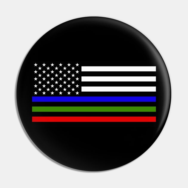 American Flag Thin Blue Green Red Line Pin by Scar