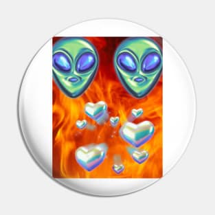 aliens and hearts and fire Pin