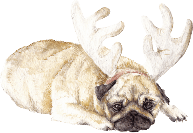 Holiday Pug in Antlers Kids T-Shirt by wanderinglaur