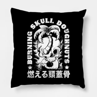 Flaming Skull Donut Shop Pillow