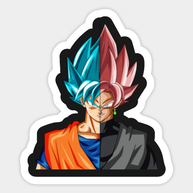 half face goku and goku black tshirt goku super saiyan sticker