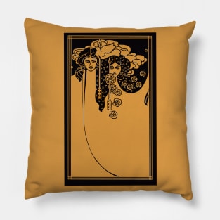 Art Nouveau Ladies (gold on black) Pillow