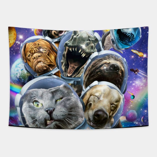 Space Cat Sloth Dog Dinosaur Shark Selfie Tapestry by Random Galaxy