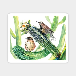 Arizona State BIrd and Flowers, Cactus Wren and Seguaro Magnet