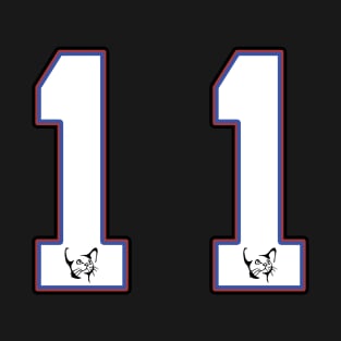 Lucky number 11 basketball hockey player Cat face Born 2011 - 11 years old T-Shirt