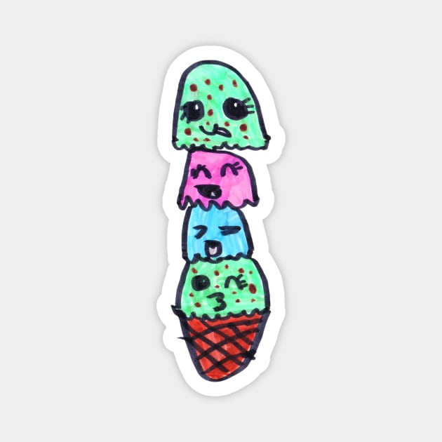 Ice Cream Art | Kids Fashion | Kids Drawing | 4 Scoops | Mint Chocolate Chip | Waffle Cone Magnet by TheWillbreyShop