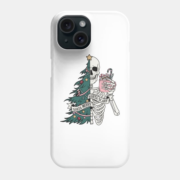 Sorta Merry Sorta Scary Christmas Tree Skeleton Fun Phone Case by BusyMonkeyDesign