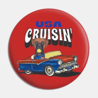 Cute and Funny Boxer dog cruisin' in a classic vintage car in the USA Pin