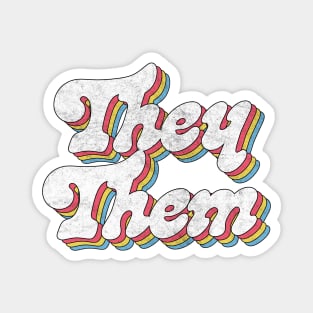 They/Them Pronouns - Retro Style Rainbow Design Magnet