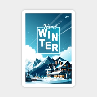 Winter Mountain snow sports ski Hotels in Snowy Mountains landscape Christmas Alps T-Shirt Magnet