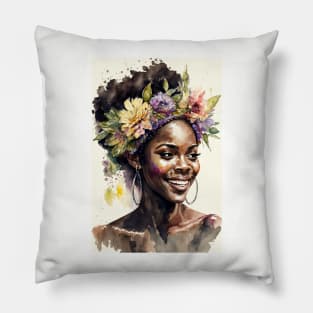 Watercolour print of a beautiful Black Queen Pillow