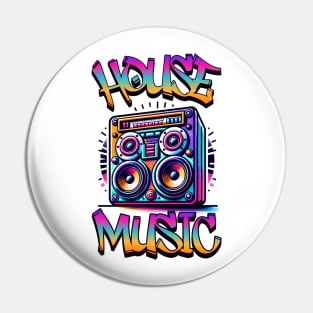 HOUSE MUSIC  - Graffiti Speaker Logo (black/pink/gold) Pin