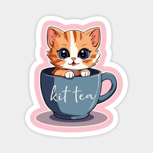 Cute cartoon kitten in a cup, kit tea Magnet