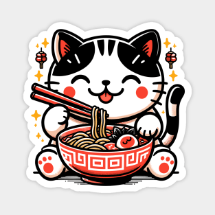 Cat's Ramen Feast: Chopstick Master in Kawaii World Magnet