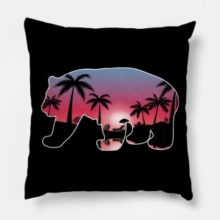 Panda Bear Beautiful Sunset Beach Palm Tree Pillow