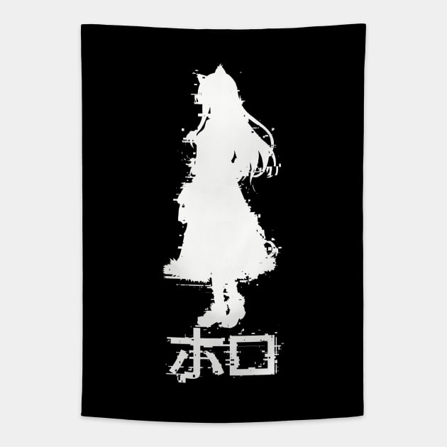 Cool Glitch Holo / The Wise Wolf of Yoitsu Horo from Spice and Wolf Merchant Meets the Wise Wolf or Ookami to Koushinryou Anime Girl Characters Black and White SAW-1 Tapestry by Animangapoi