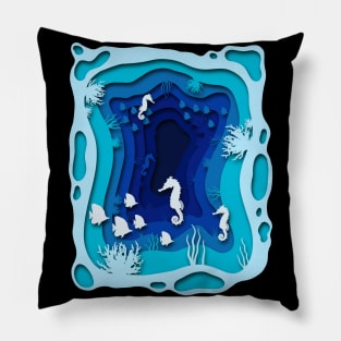 Underwater world with fish seahorses corals Pillow