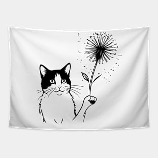 Cat Dandelion Flower adorable Tapestry