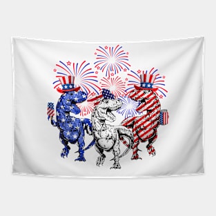 Red White Blue T Rex Dinosaur Firework 4th Of July Tapestry