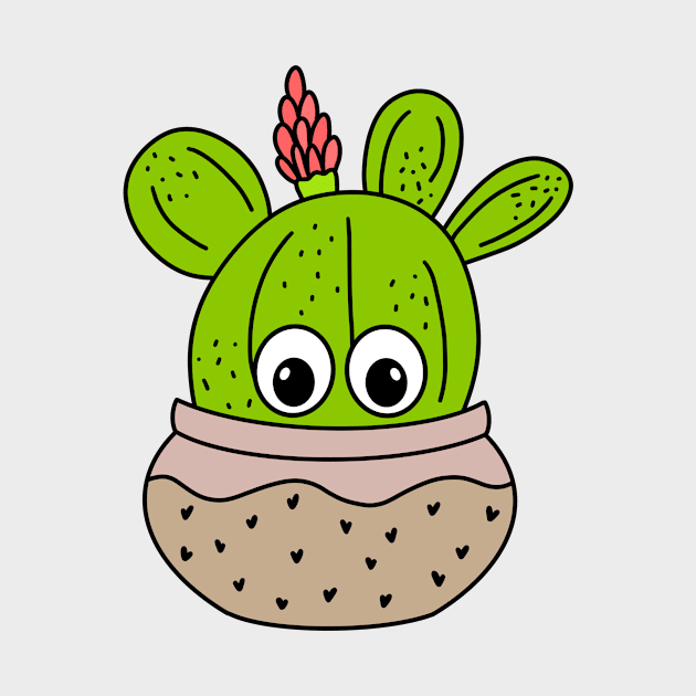 Cute Cactus Design #282: Cute Cactus With Flower In A Jar Planter by DreamCactus