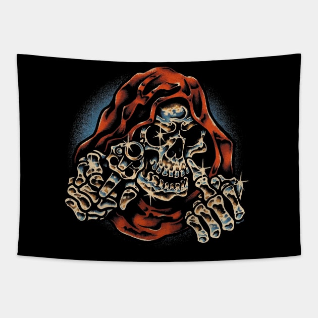 HOODED SKULL Tapestry by THE HORROR SHOP