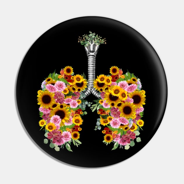 Lung Anatomy, floral sunflowers anatomy, Cancer Awareness Pin by Collagedream