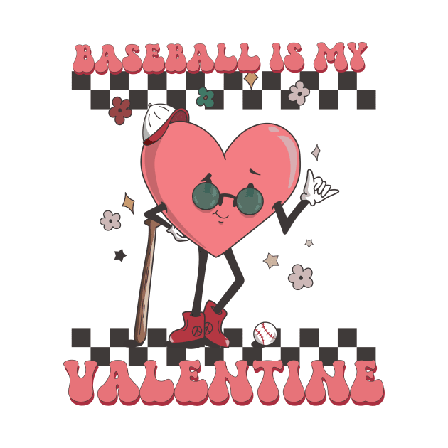 Retro Baseball Valentines Day, Baseball Is My Valentine, Baseball Heart by mcoshop