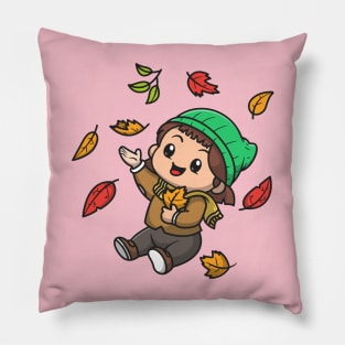 Cute Girl In Autumn Cartoon Pillow