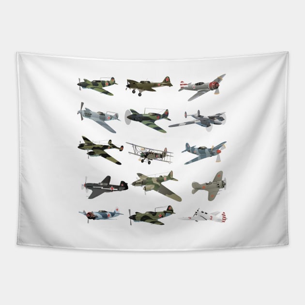 Various Soviet WW2 Airplanes Tapestry by NorseTech