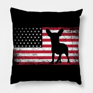 Chihuahua American Flag 4th Of July Vintage Pillow