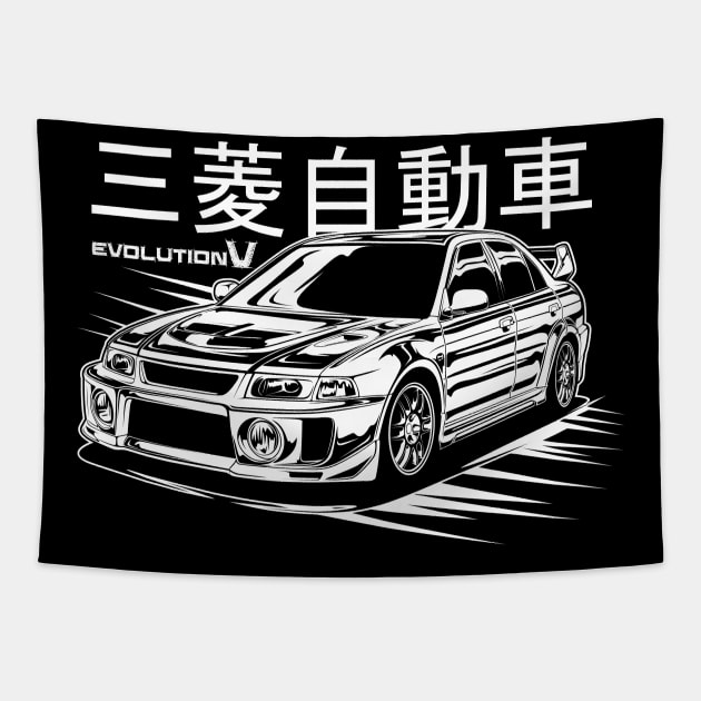 Lancer Evolution V (White Print) Tapestry by idrdesign