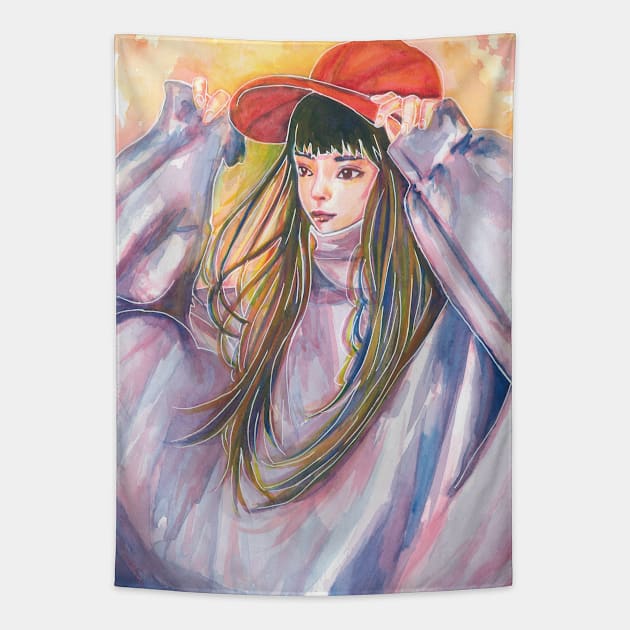 R Cap Girl Tapestry by StaFlo