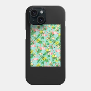 Flamingos print, Flowers pattern, Vintage flowers, Botanical illustration, Roses, orange, Pattern, Modern art, Wall art, Print, Minimalistic, Modern Phone Case